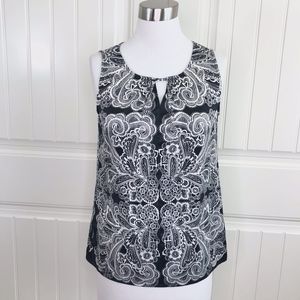 The Limited Black Cream Lace Print Sleeveless Top